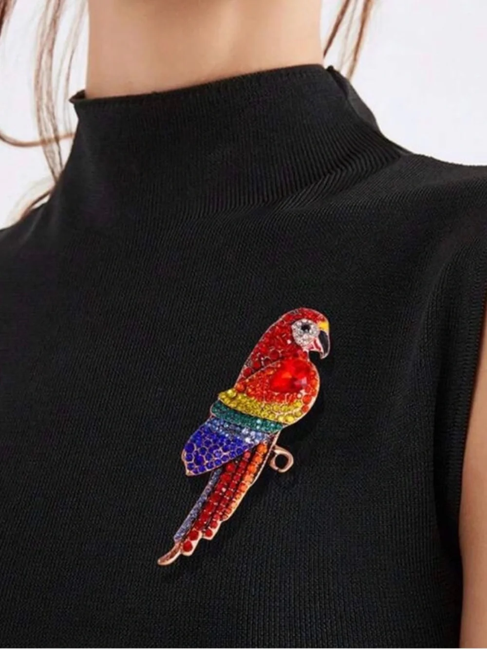 Multicolor Parrot Crystal Brooch - Vibrant Bird Pin